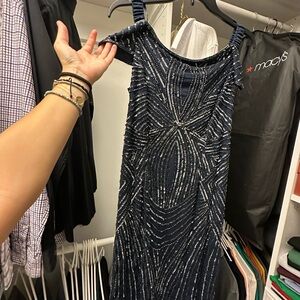 Adrianna Papell Navy Beaded Cocktail Dress